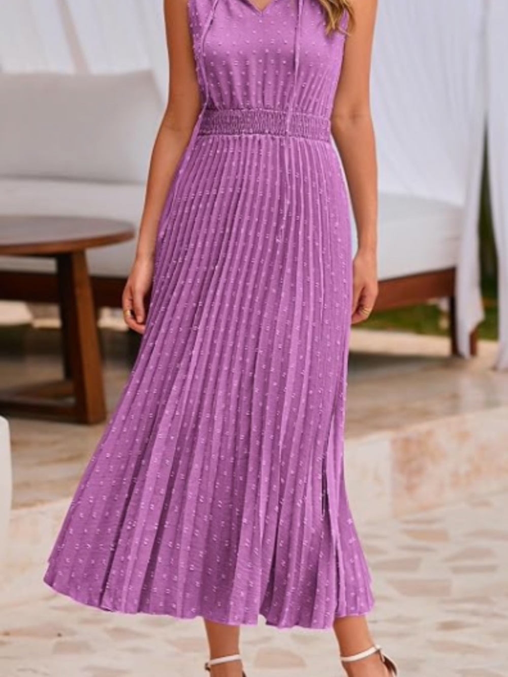 Summer Casual A Line Swiss Dot PleatedMidi Dresses